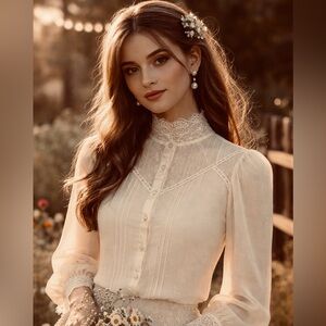 Gunne Sax - voile:lace - Light Cream Edwardusn style Blouse